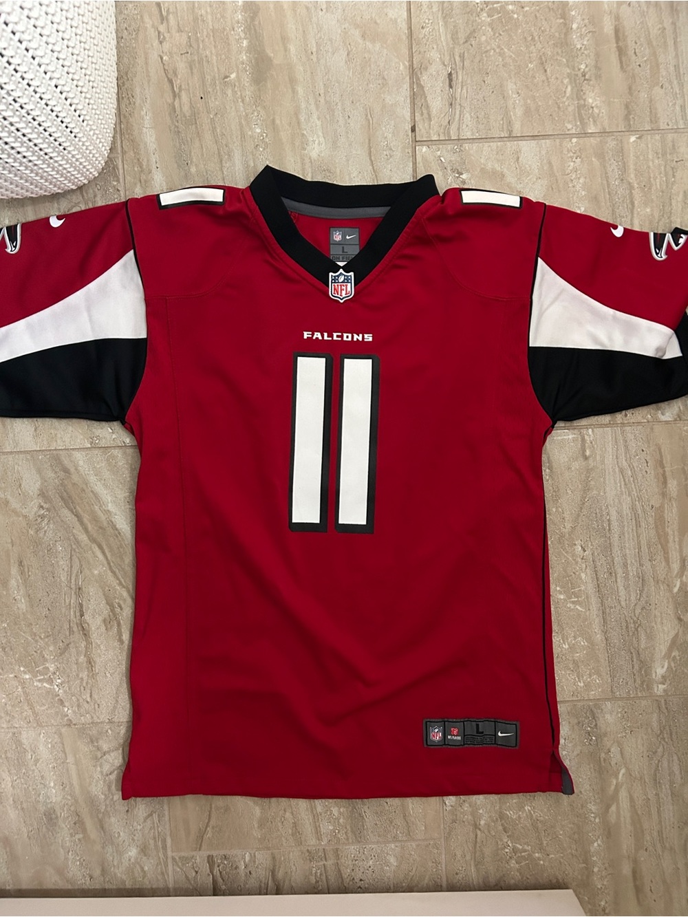 NFL Youth Falcons Red and Black Game Jersey with NFL Crest Jones #11